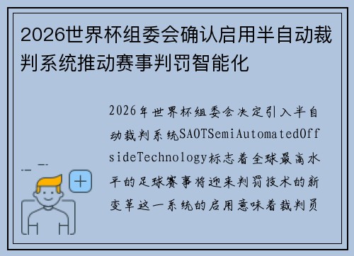 2026世界杯组委会确认启用半自动裁判系统推动赛事判罚智能化 2026世界杯组委会确认启用半自动裁判系统推动赛事判罚智能化
